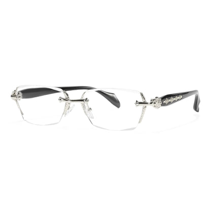 Retro Gothic Cross Rimless Square Glasses – Vintage Gold Frame Clear Lens Luxury Eyewear for Men & Women