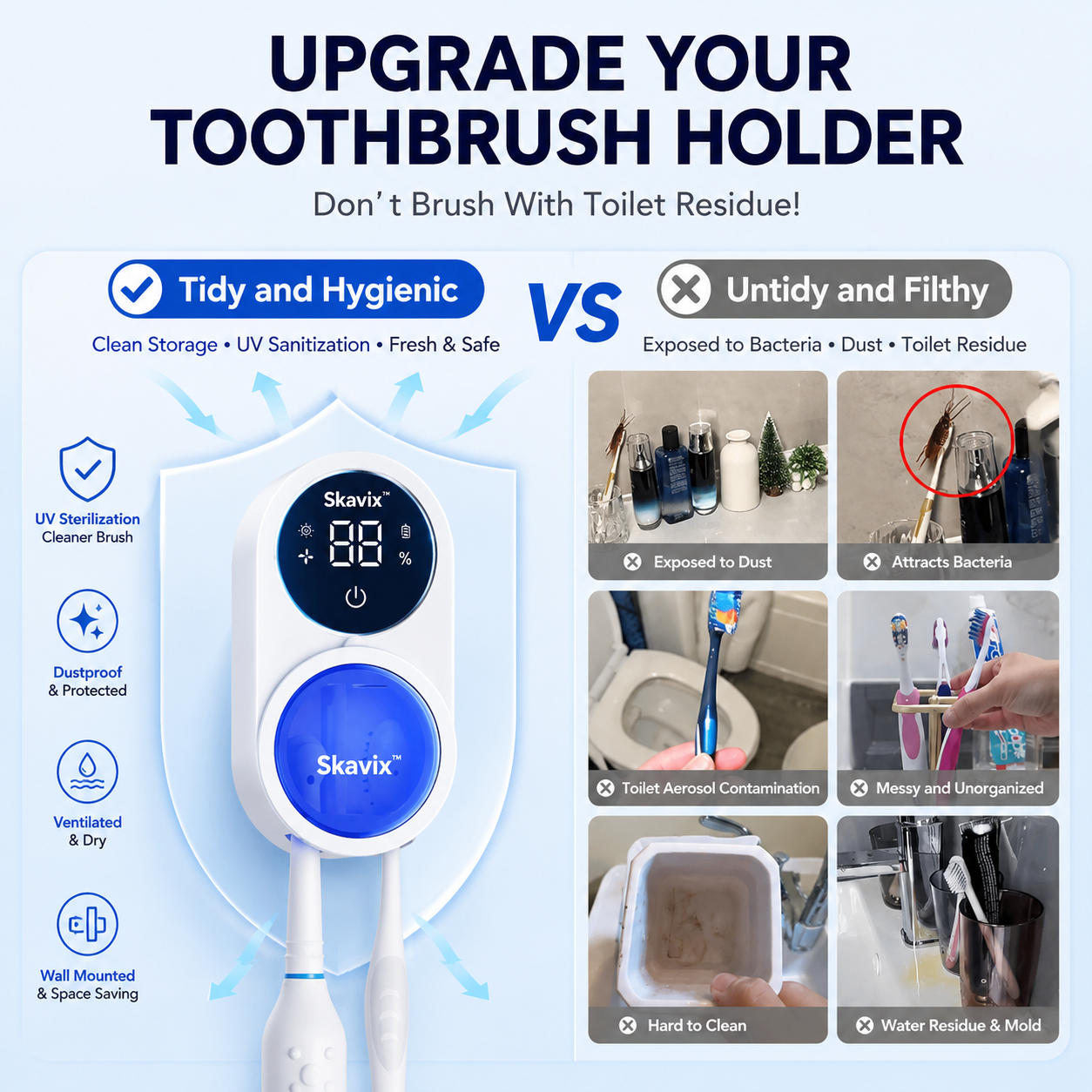 Skavix™ UV Toothbrush Sanitizer with Smart Display