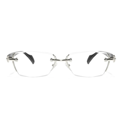 Retro Gothic Cross Rimless Square Glasses – Vintage Gold Frame Clear Lens Luxury Eyewear for Men & Women