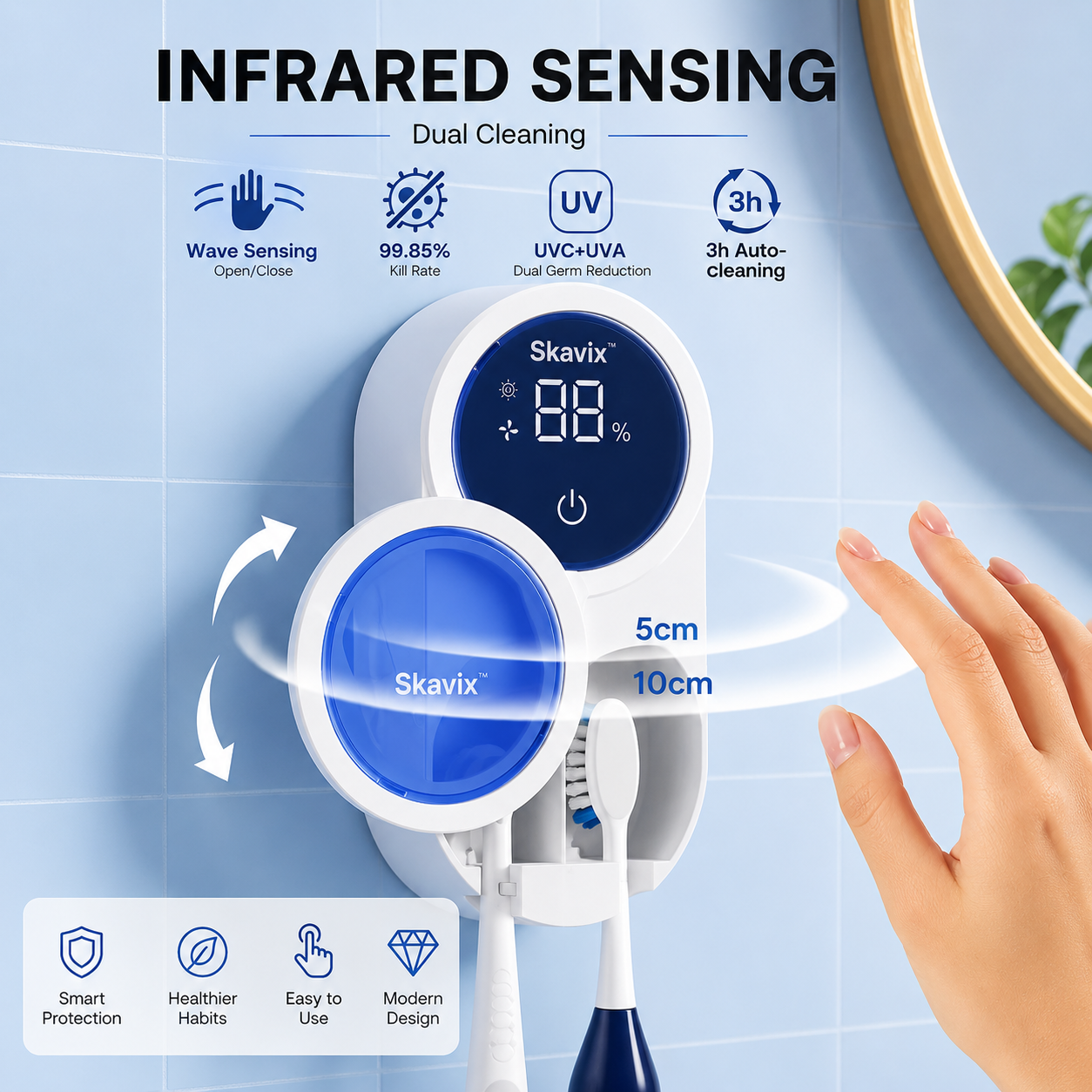 Skavix™ UV Toothbrush Sanitizer with Smart Display