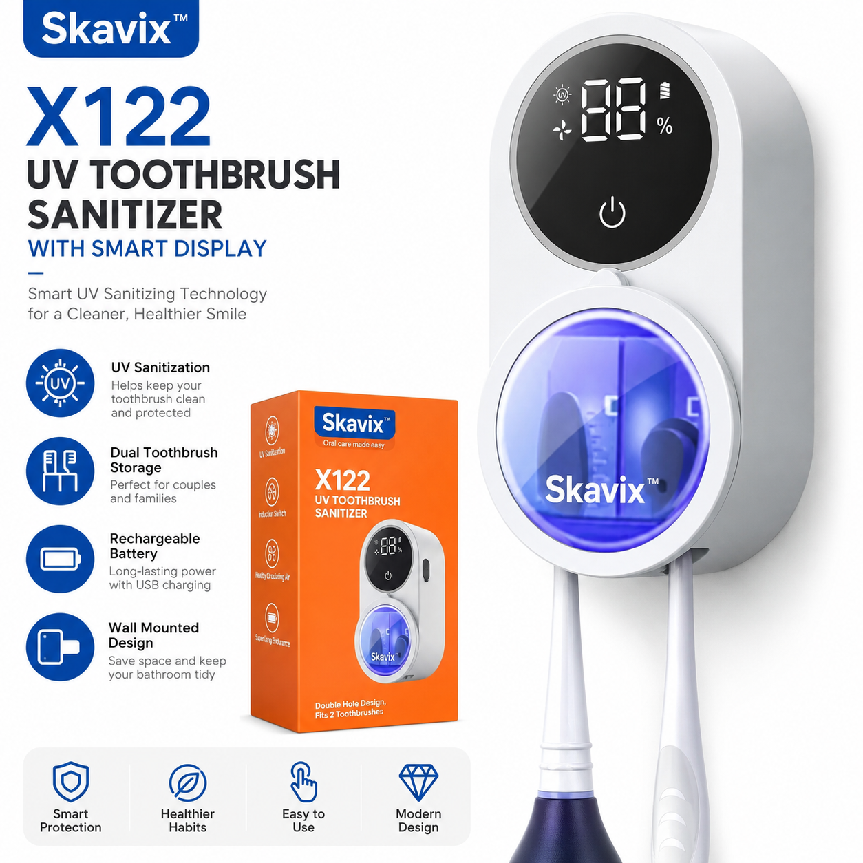 Skavix™ UV Toothbrush Sanitizer with Smart Display